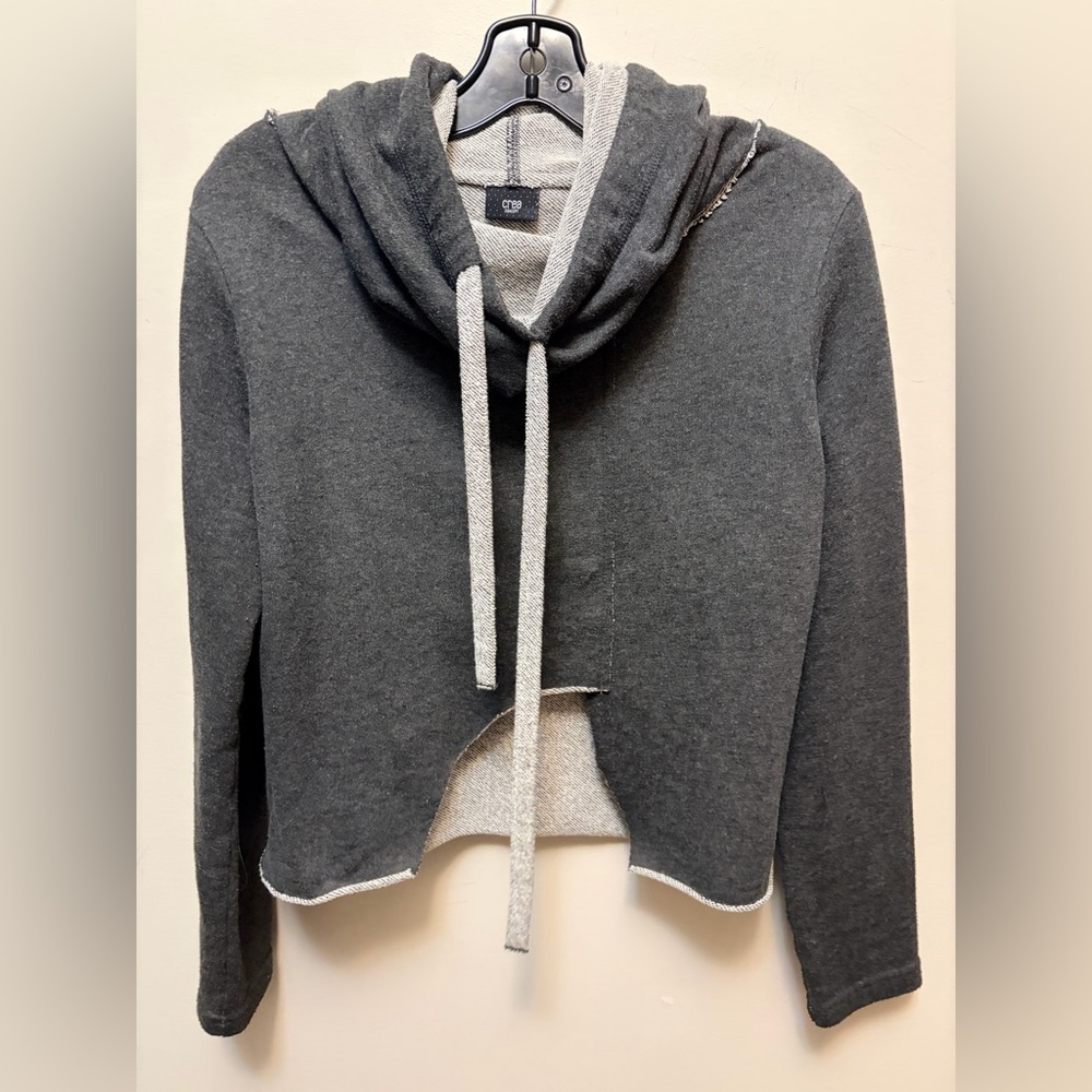 CREA CONCEPT Oversized Cropped Hoodie w/ Raw Hem & Drawstring Cowell Neck